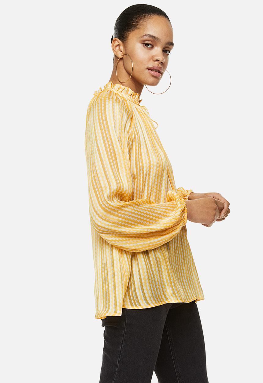 H&M - Frill-trimmed crêpe blouse - yellow/patterned 
