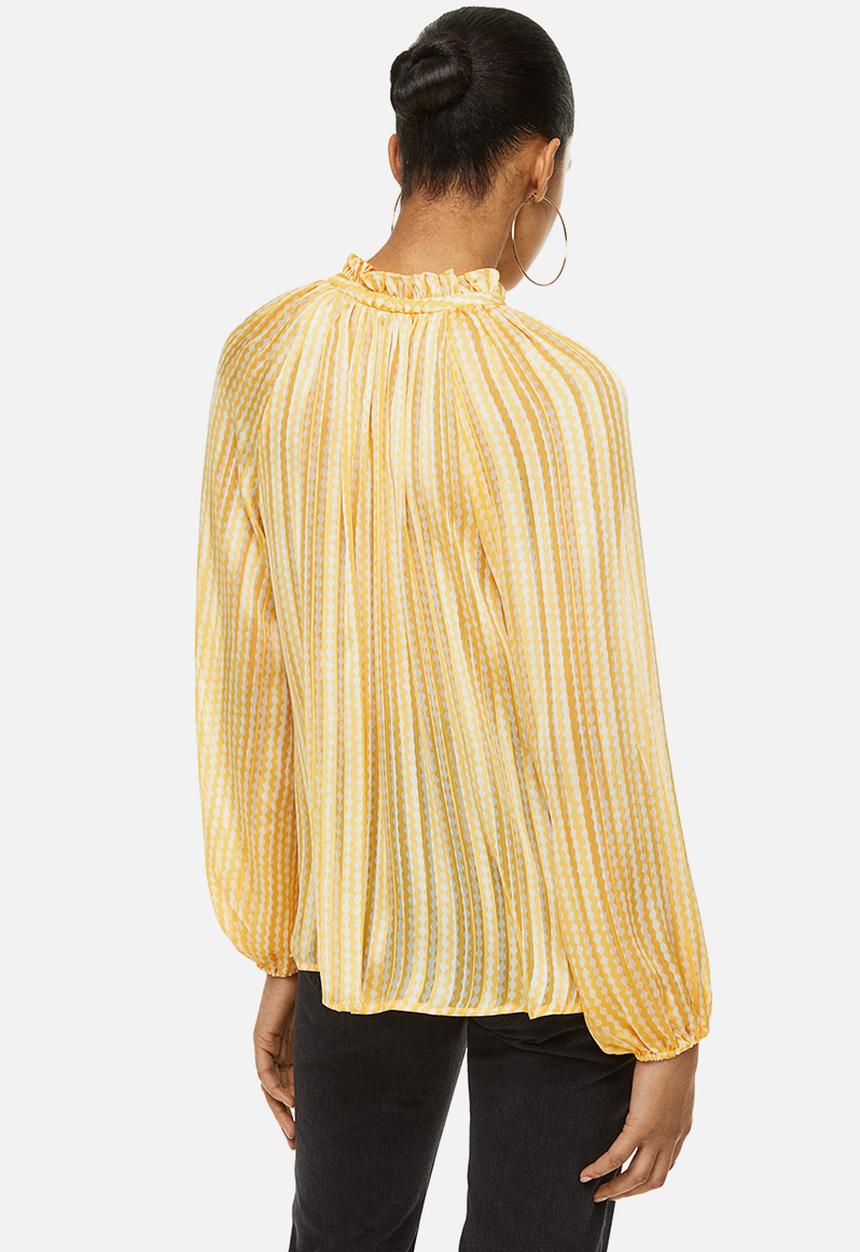 H&M - Frill-trimmed crêpe blouse - yellow/patterned 