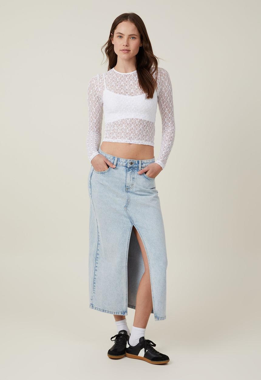 Cotton On - Zoey lace long sleeve top - white