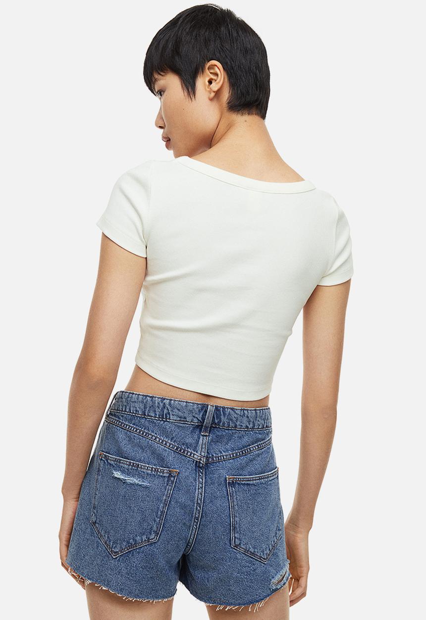 H&M - Ribbed cotton top - white