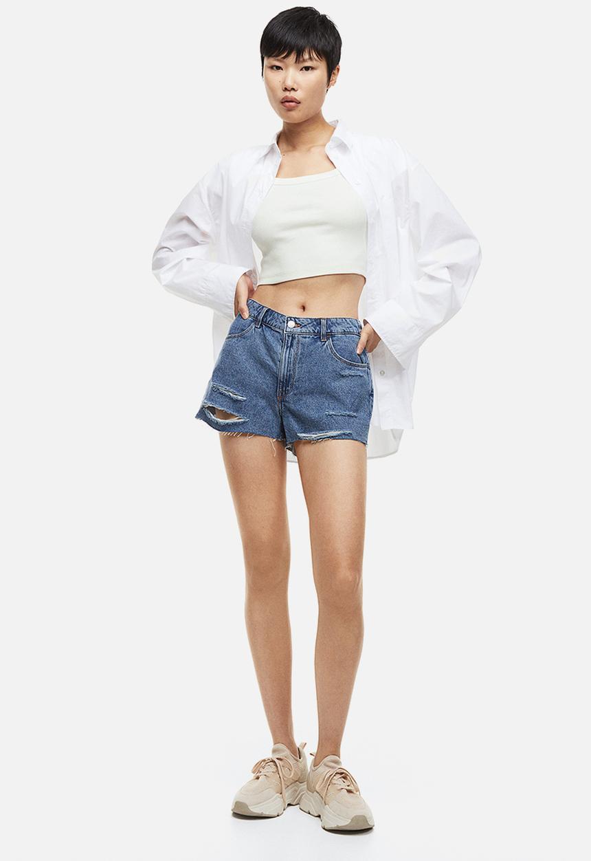 H&M - Ribbed cotton top - white