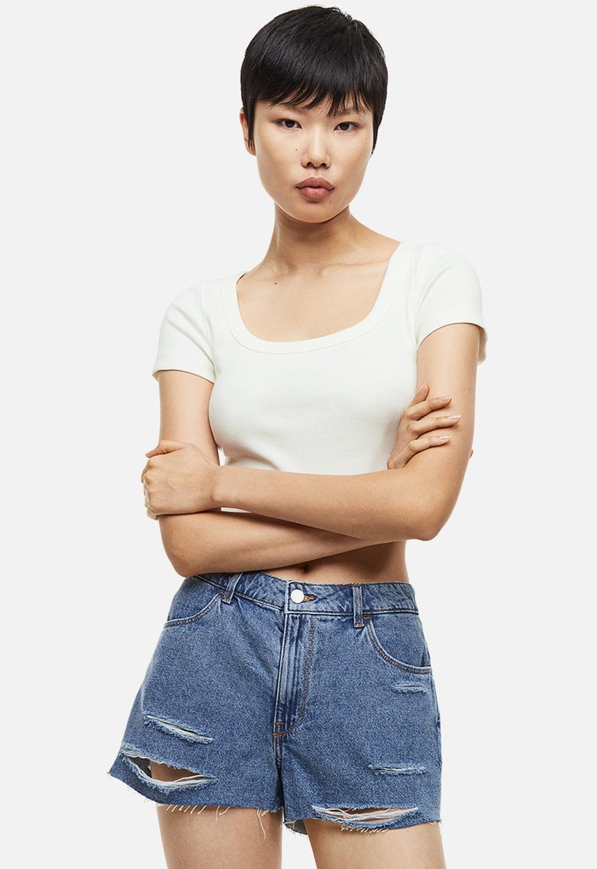 H&M - Ribbed cotton top - white