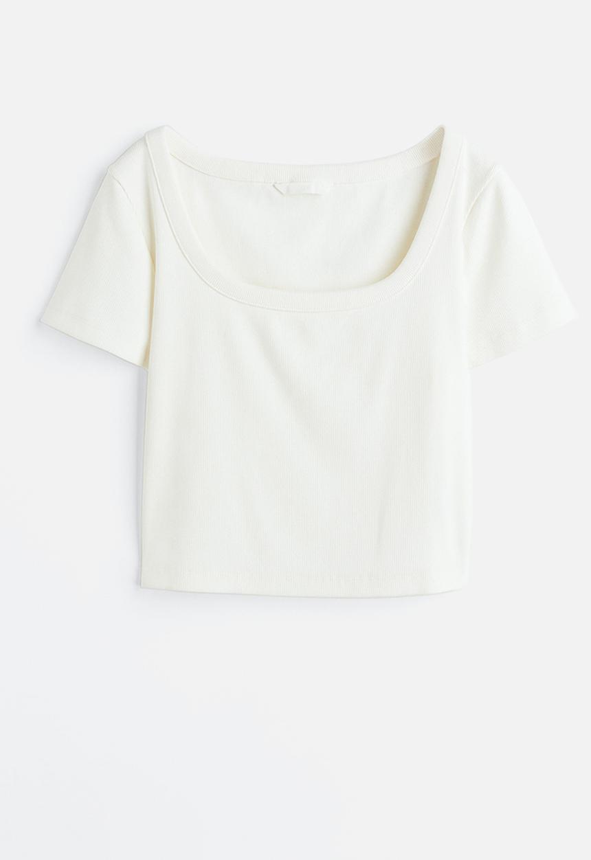 H&M - Ribbed cotton top - white