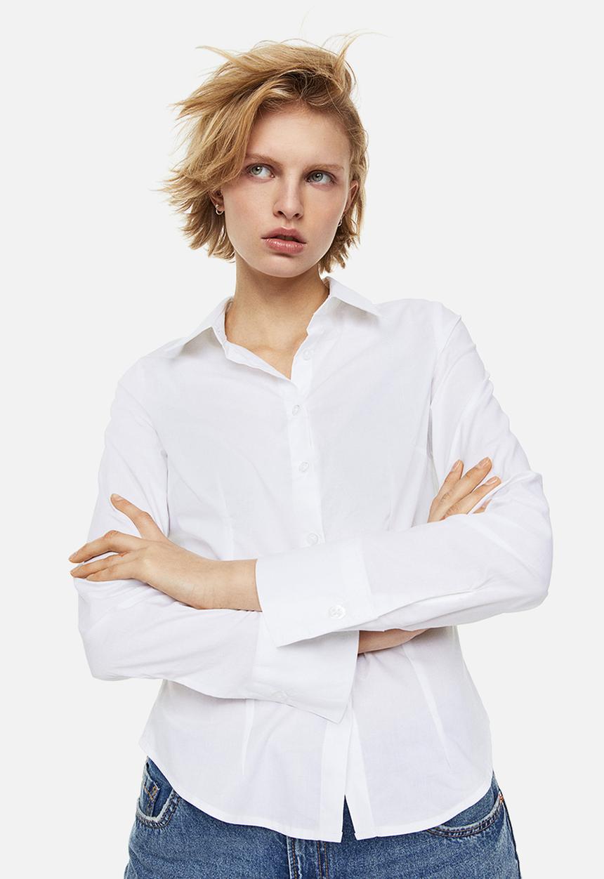 H&M - Fitted poplin shirt - white
