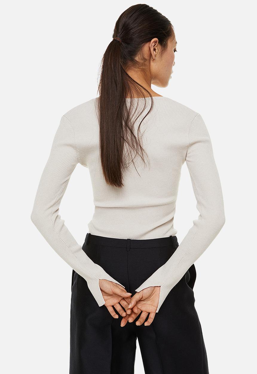 H&M - Square-necked top - light beige 