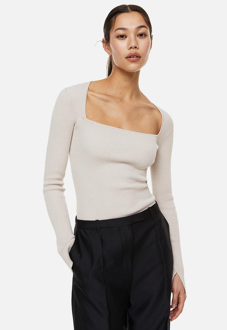 H&M - Square-necked top - light beige 