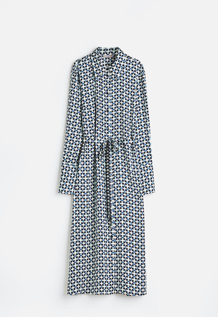 H&M - Tie-belt shirt dress - blue/patterned 