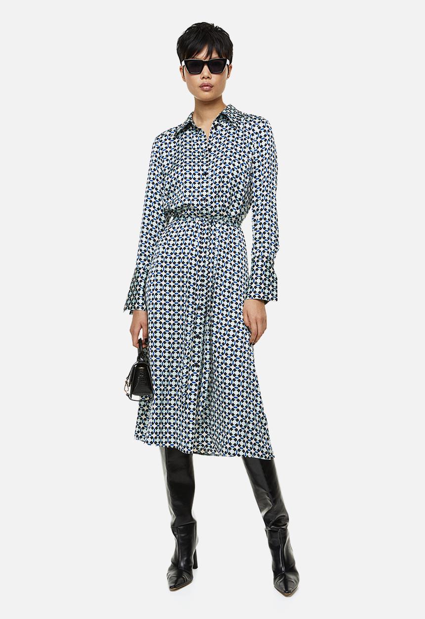 H&M - Tie-belt shirt dress - blue/patterned 