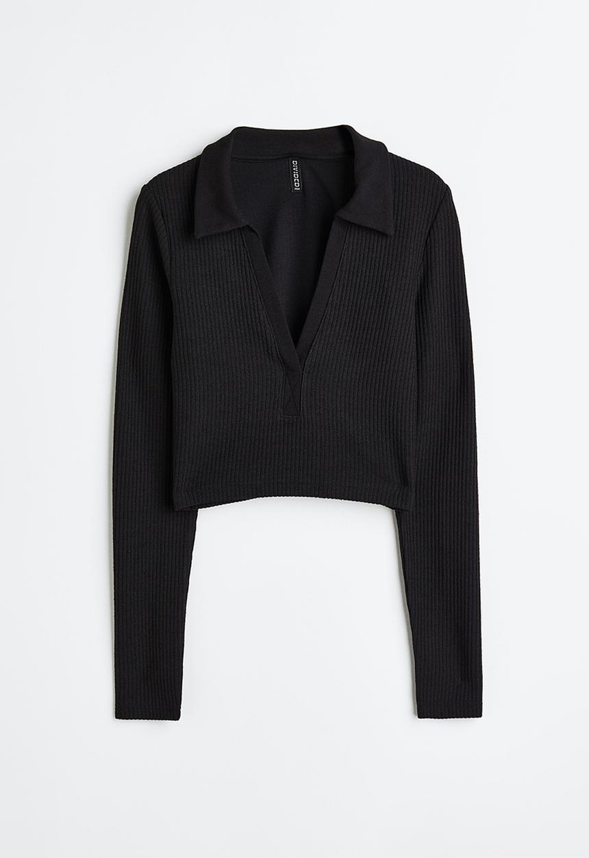 H&M - Collared ribbed top - black