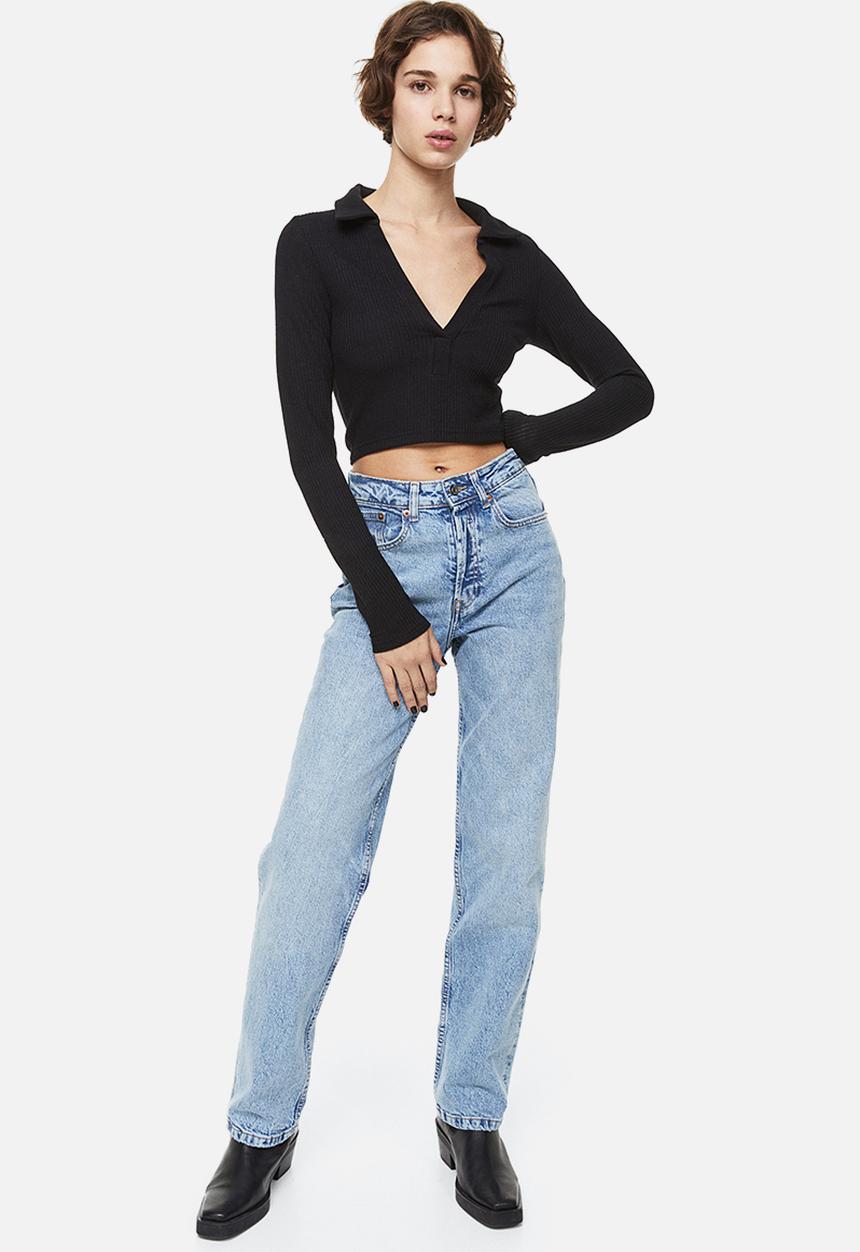 H&M - Collared ribbed top - black