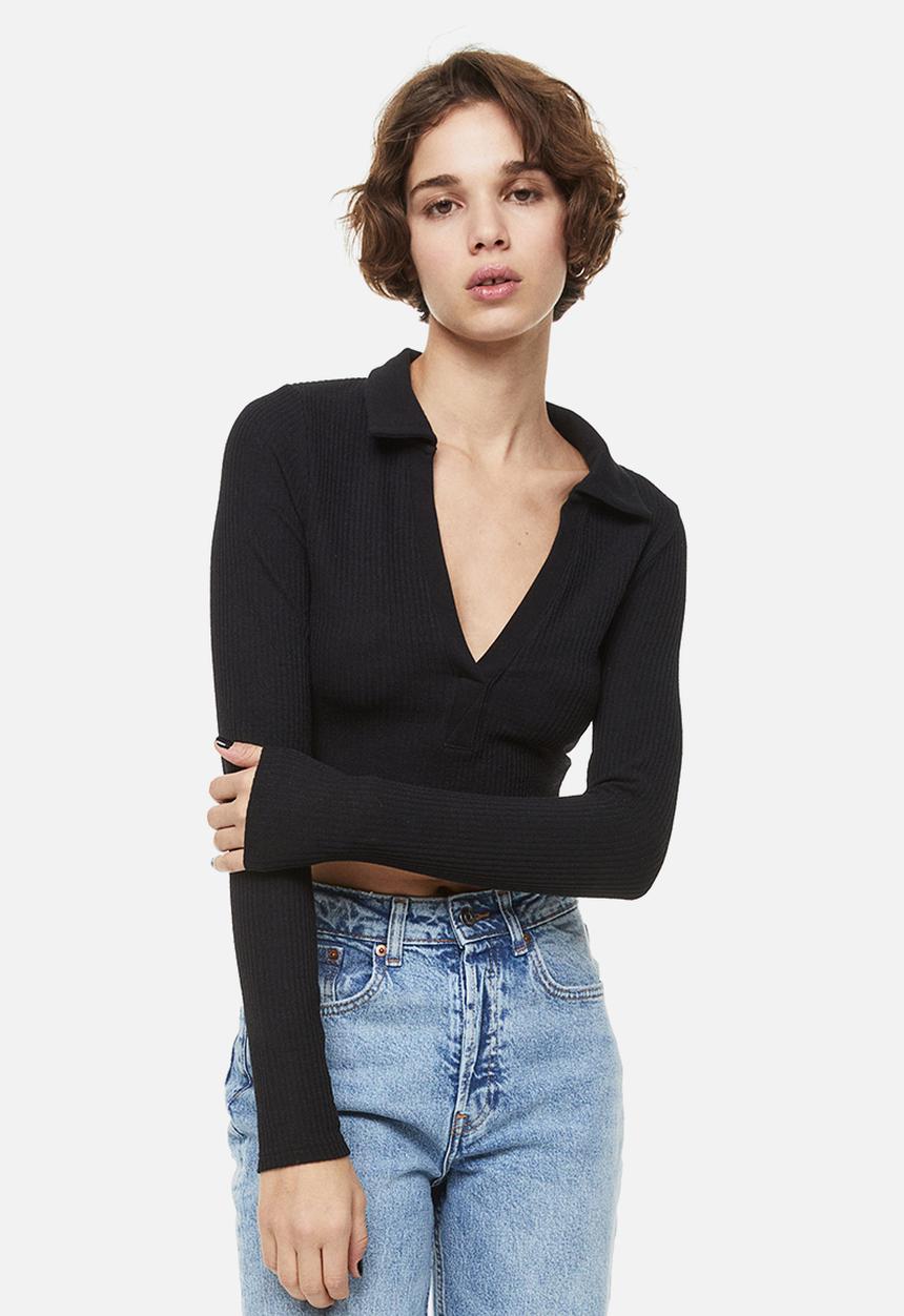 H&M - Collared ribbed top - black