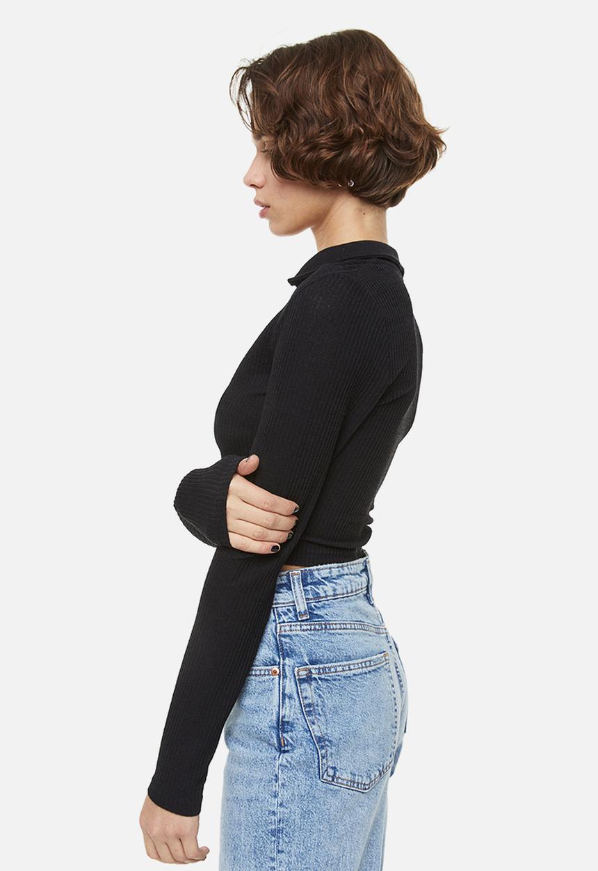 H&M - Collared ribbed top - black