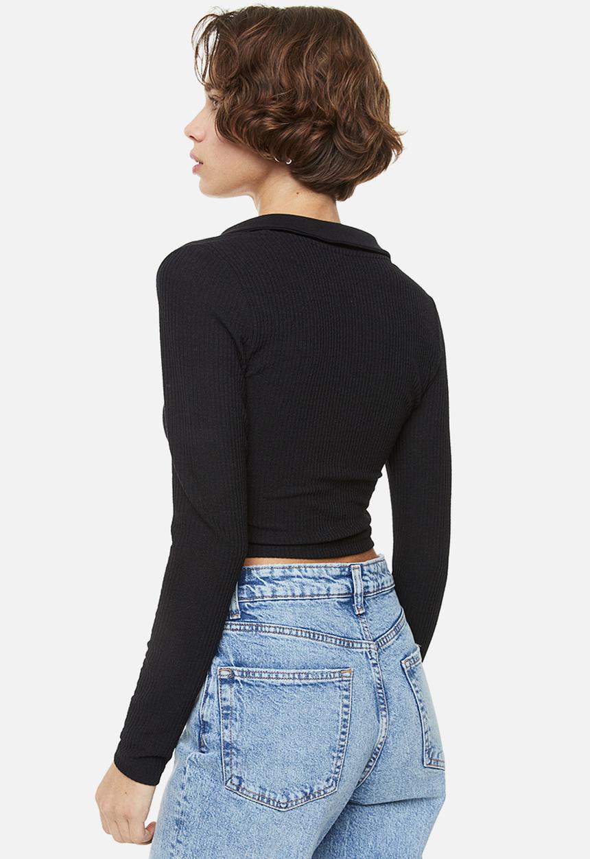 H&M - Collared ribbed top - black