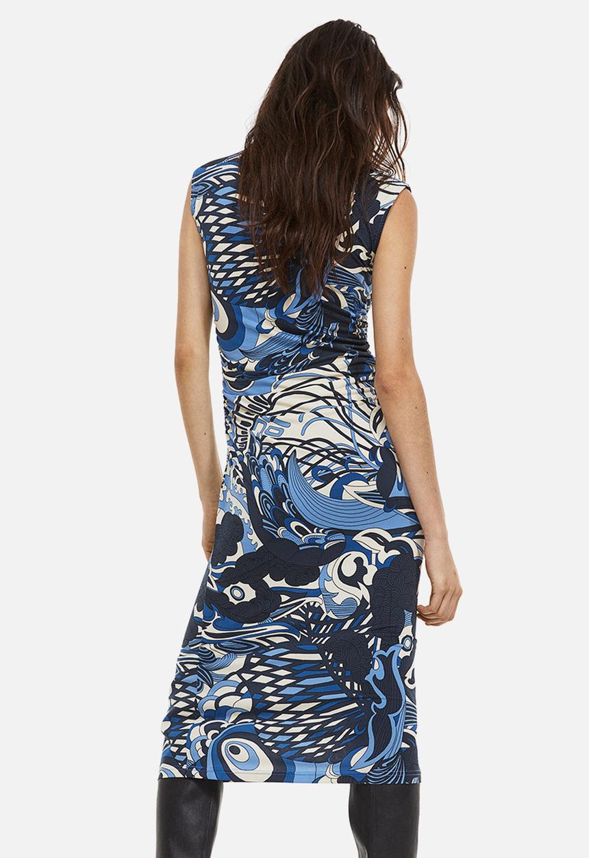 H&M - Gathered bodycon dress - dark blue/patterned 