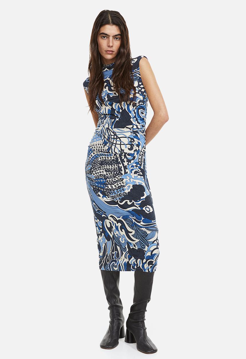 H&M - Gathered bodycon dress - dark blue/patterned 