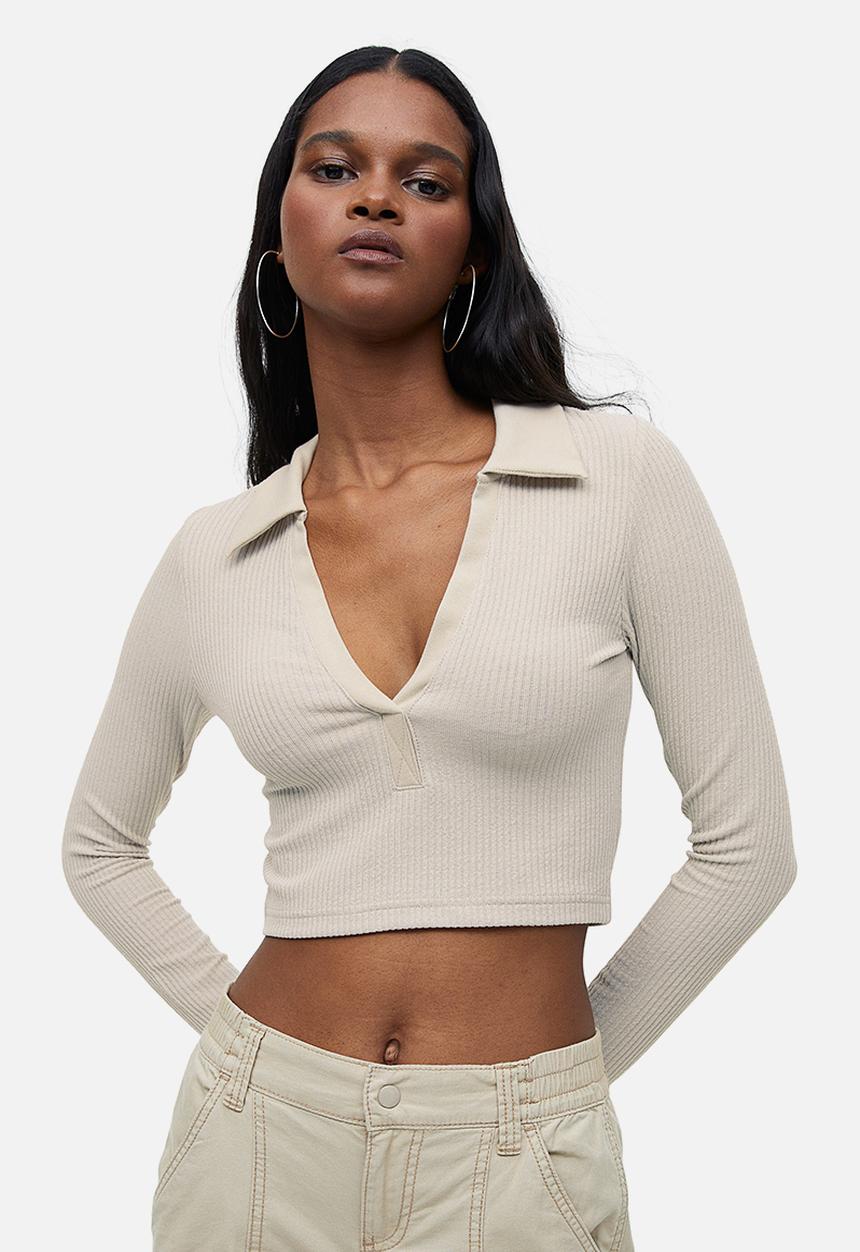 H&M - Collared ribbed top - beige