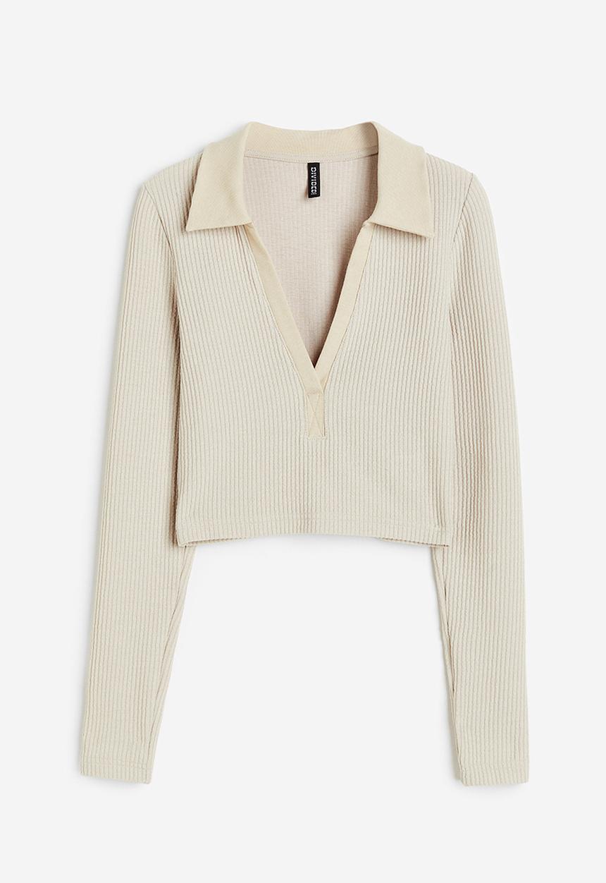 H&M - Collared ribbed top - beige