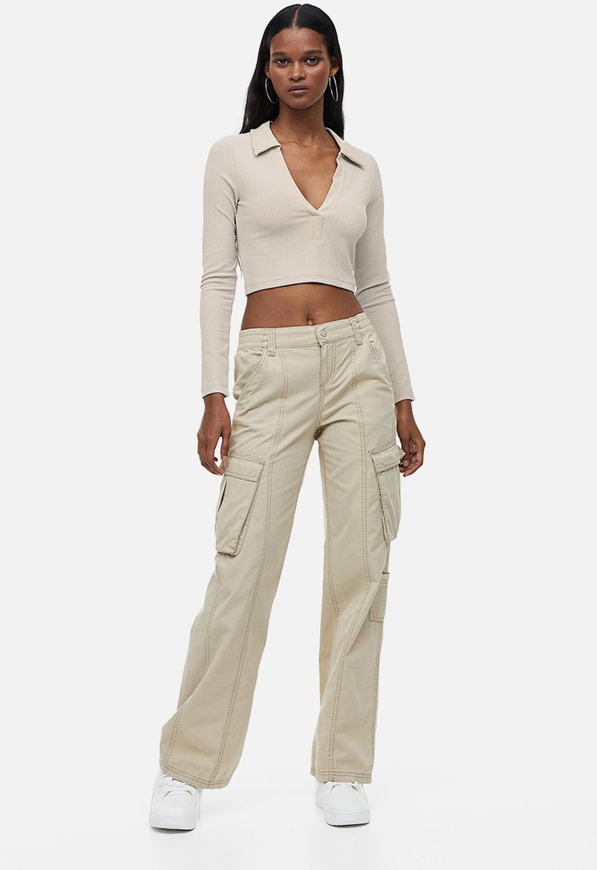 H&M - Collared ribbed top - beige