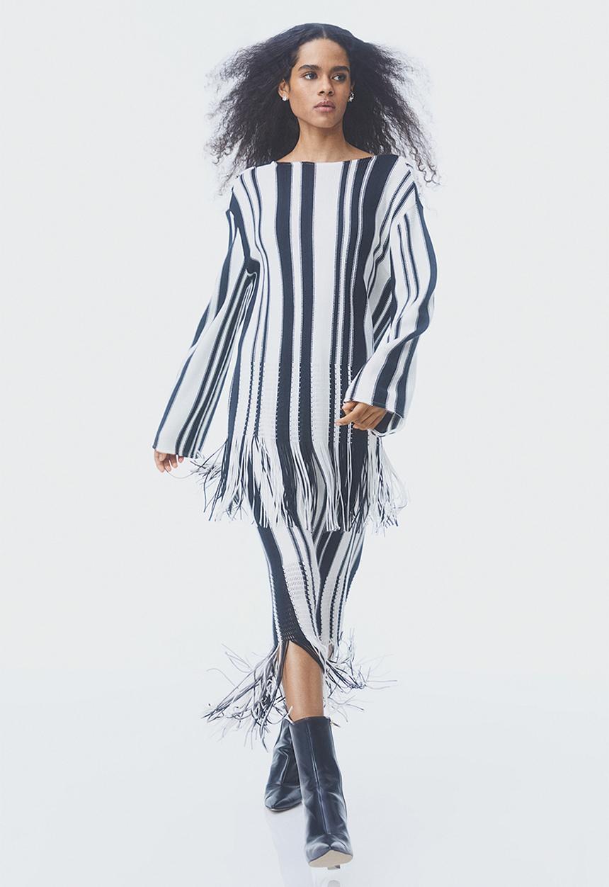 H&M - Oversized fringe-hem top - white/striped 