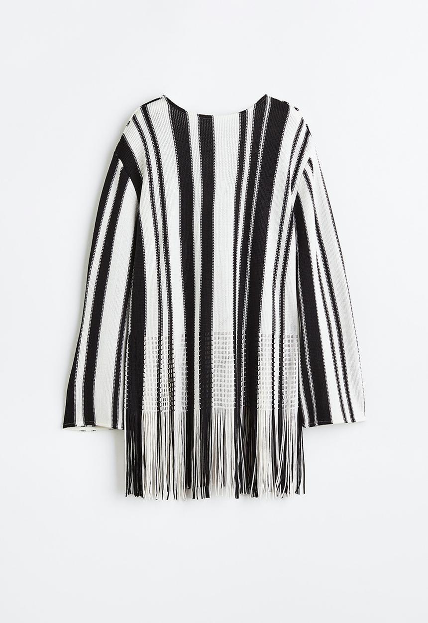 H&M - Oversized fringe-hem top - white/striped 