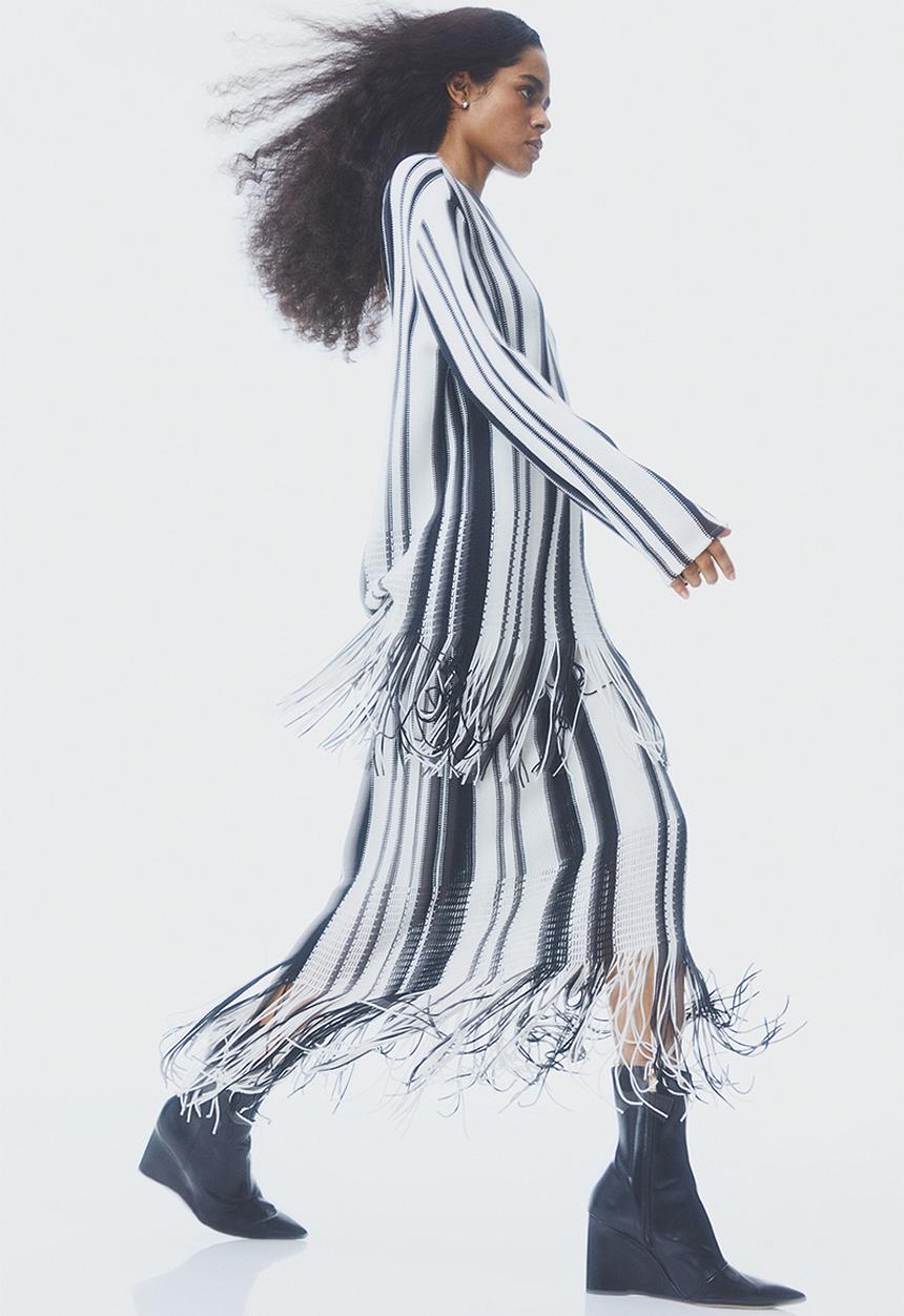 H&M - Oversized fringe-hem top - white/striped 