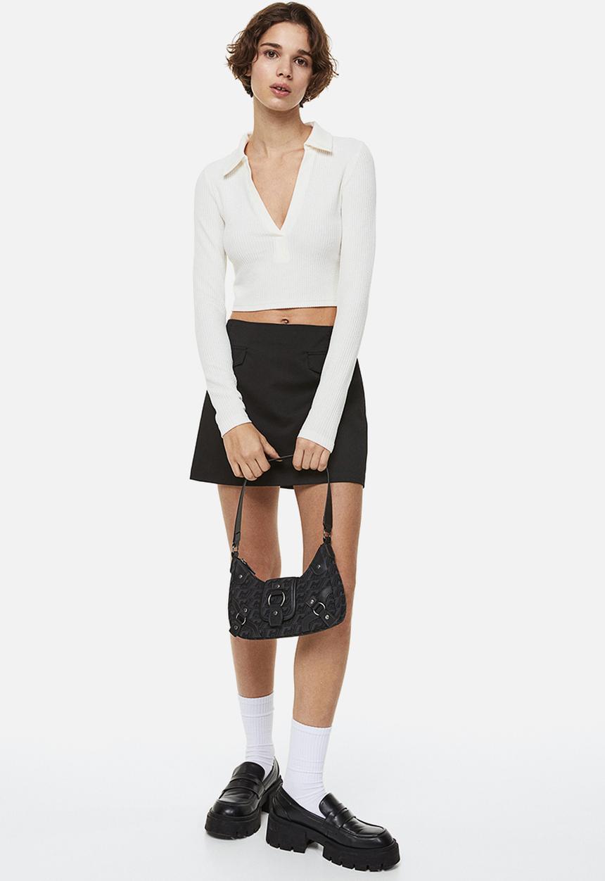 H&M - Collared ribbed top - white