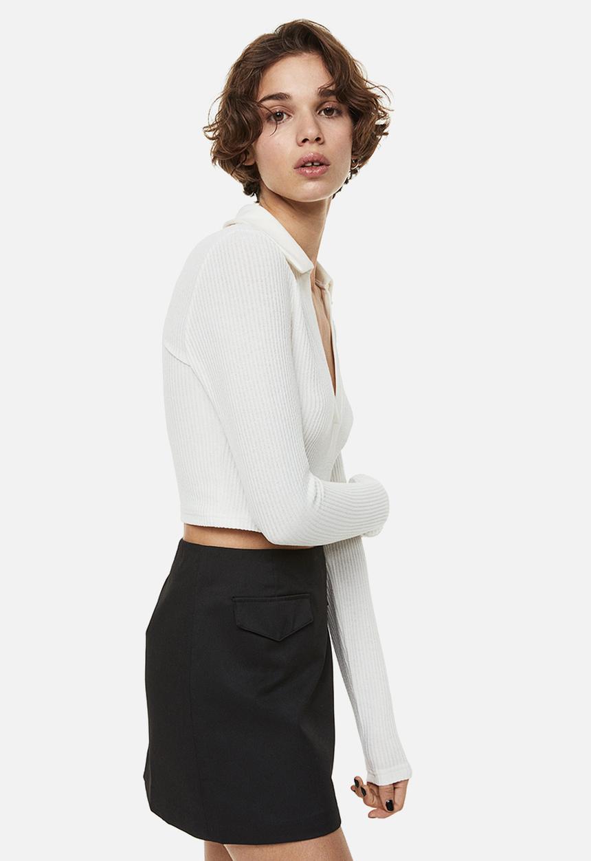 H&M - Collared ribbed top - white