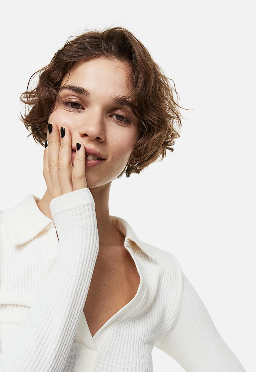 H&M - Collared ribbed top - white