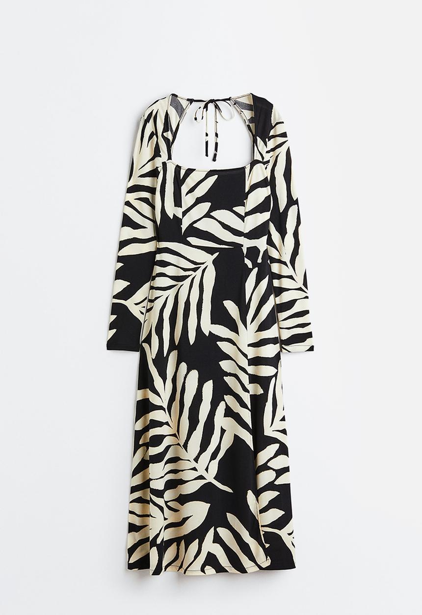 H&M - Square-neck jersey dress - black/patterned 