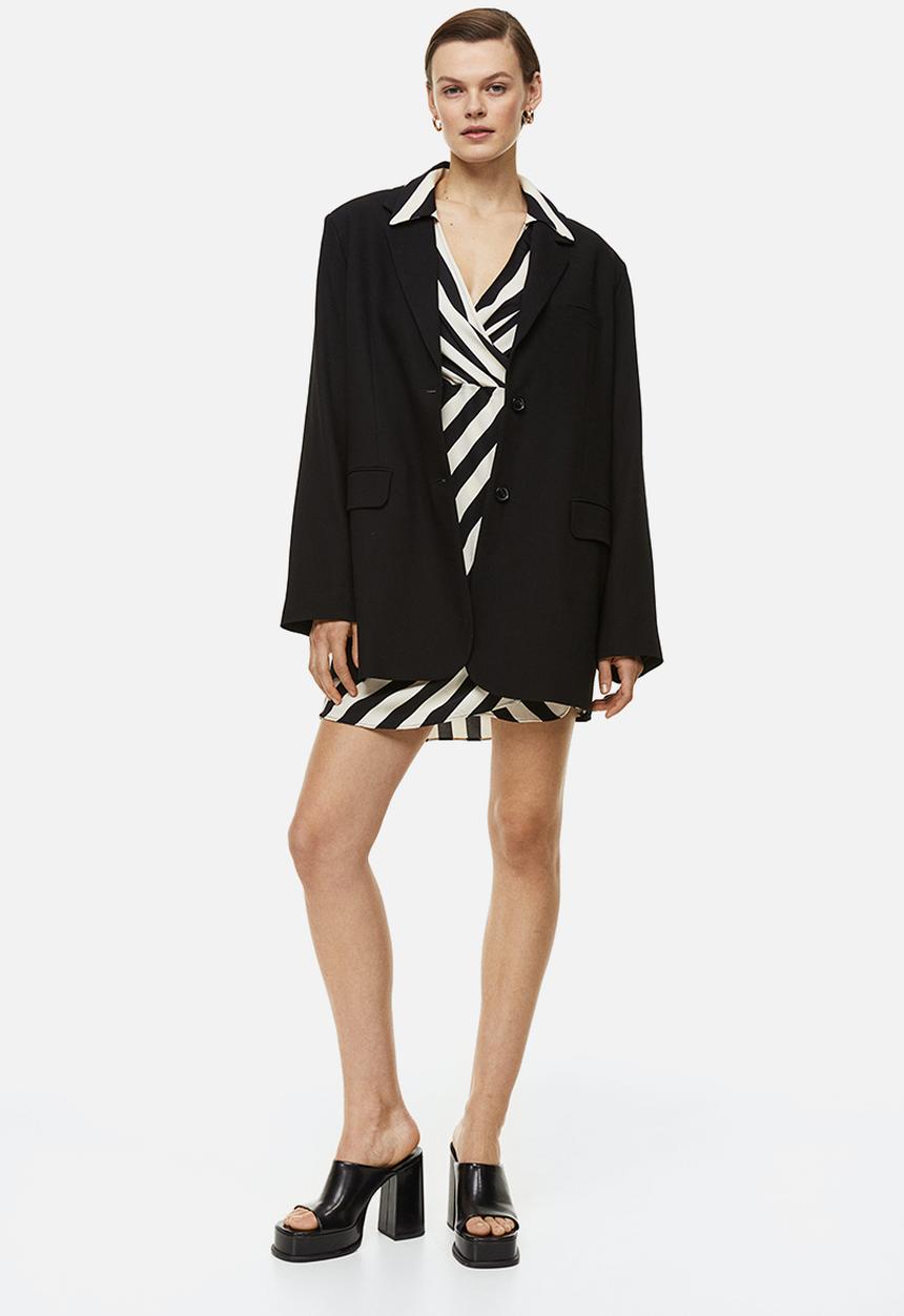 H&M - Wrap dress - cream/black striped 