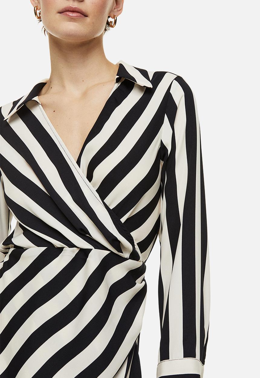 H&M - Wrap dress - cream/black striped 