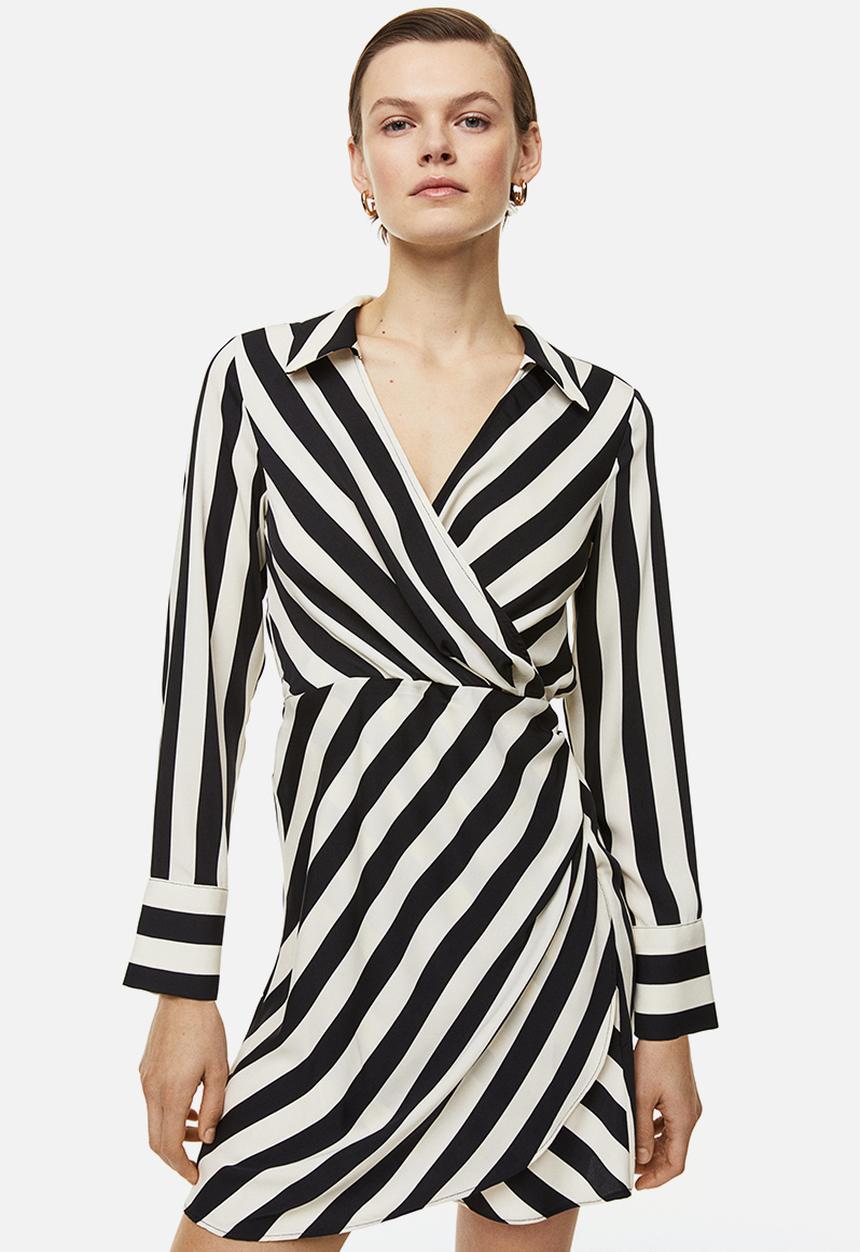 H&M - Wrap dress - cream/black striped 