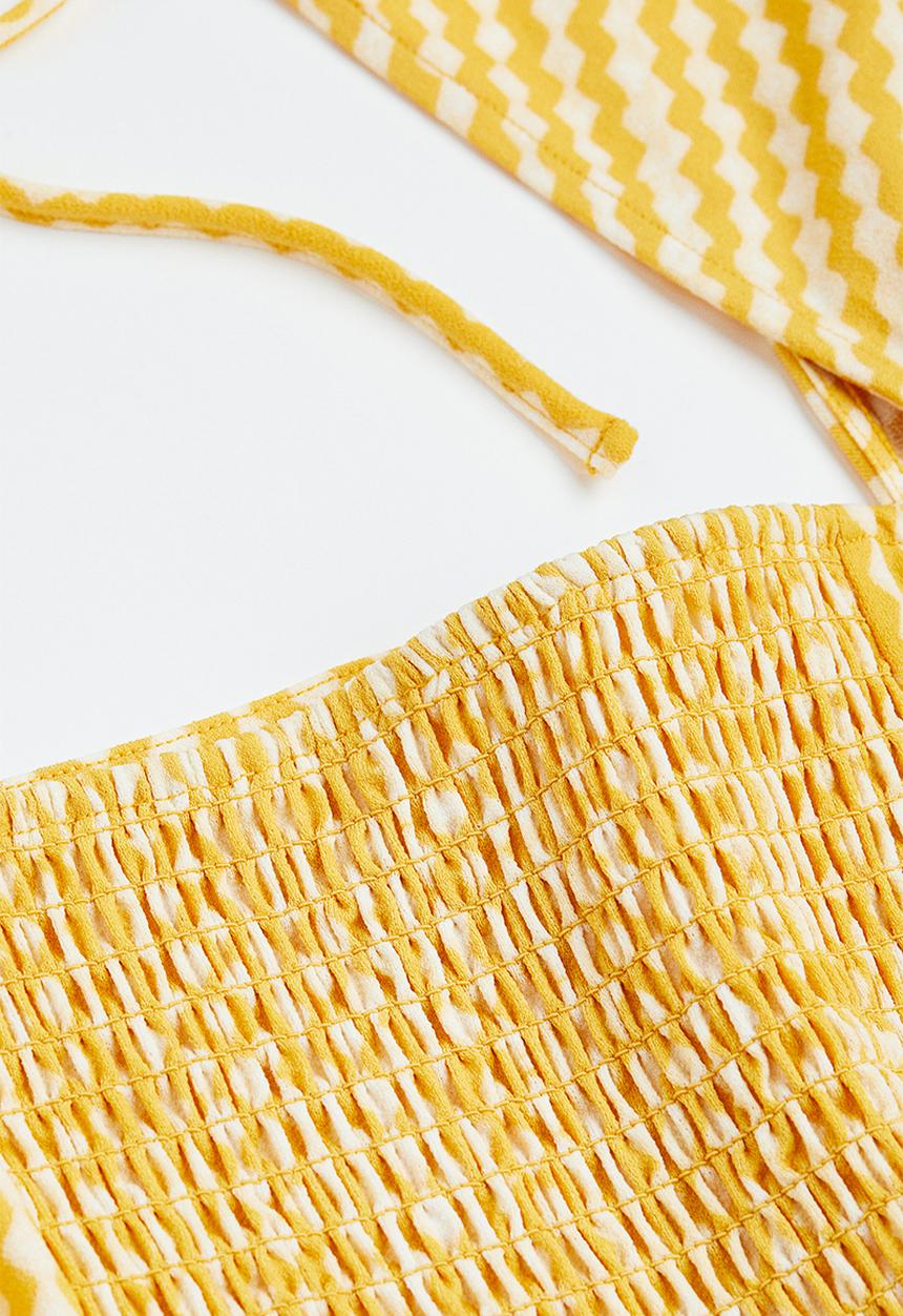 H&M - Square-neck jersey dress - yellow/patterned