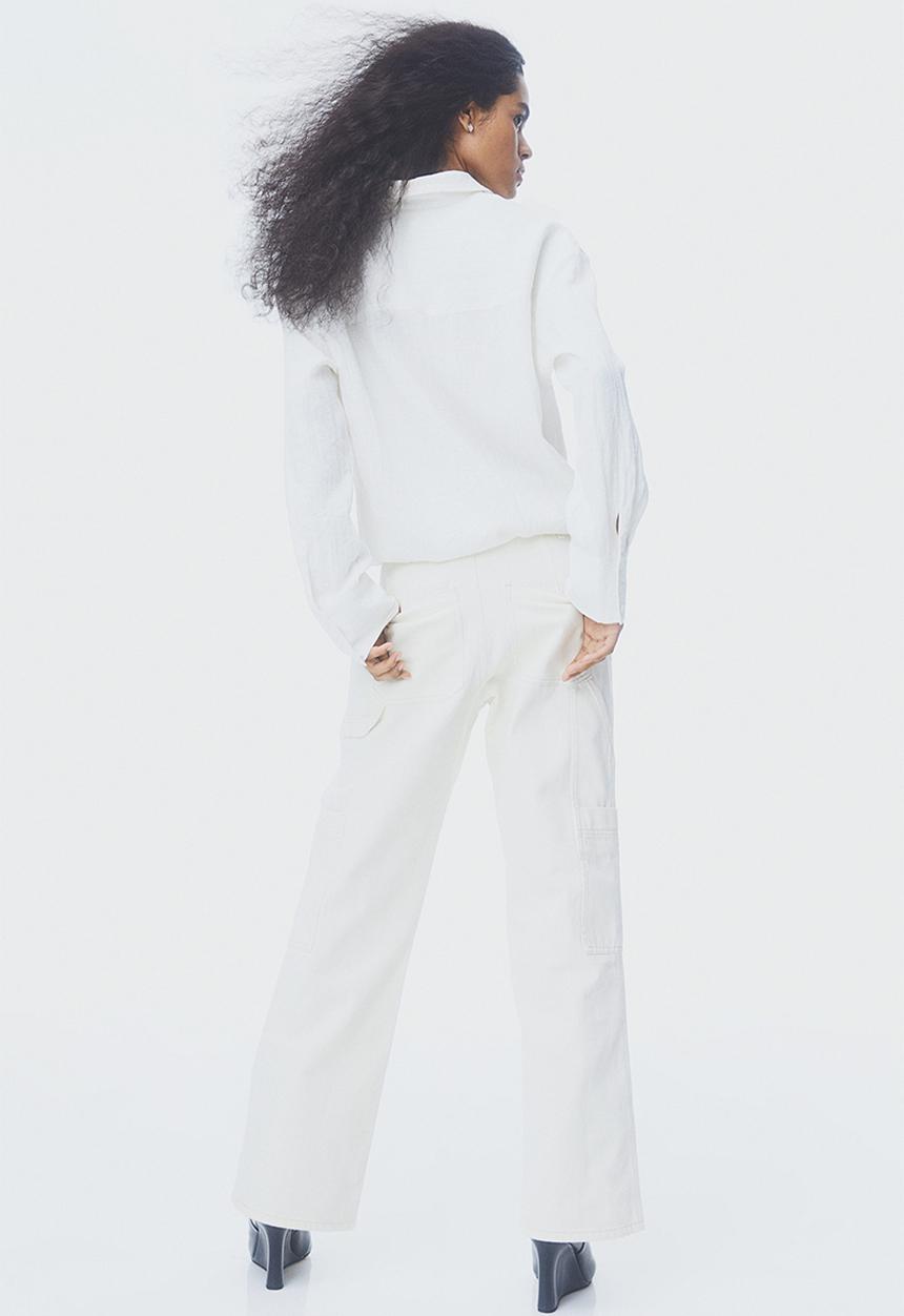 H&M - Wide cargo trousers - cream 