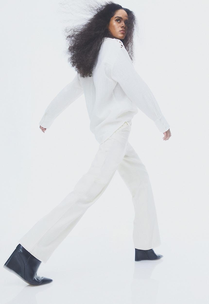 H&M - Wide cargo trousers - cream 