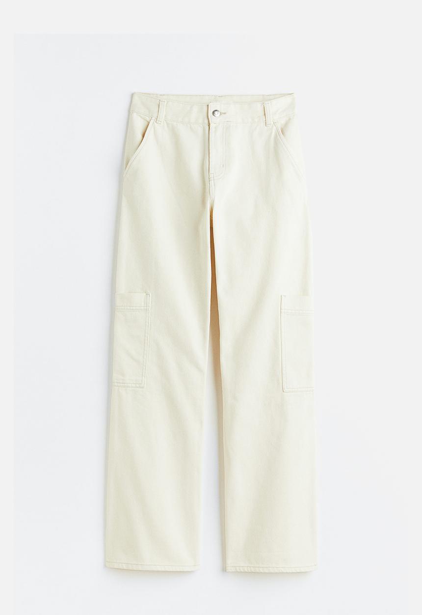 H&M - Wide cargo trousers - cream 