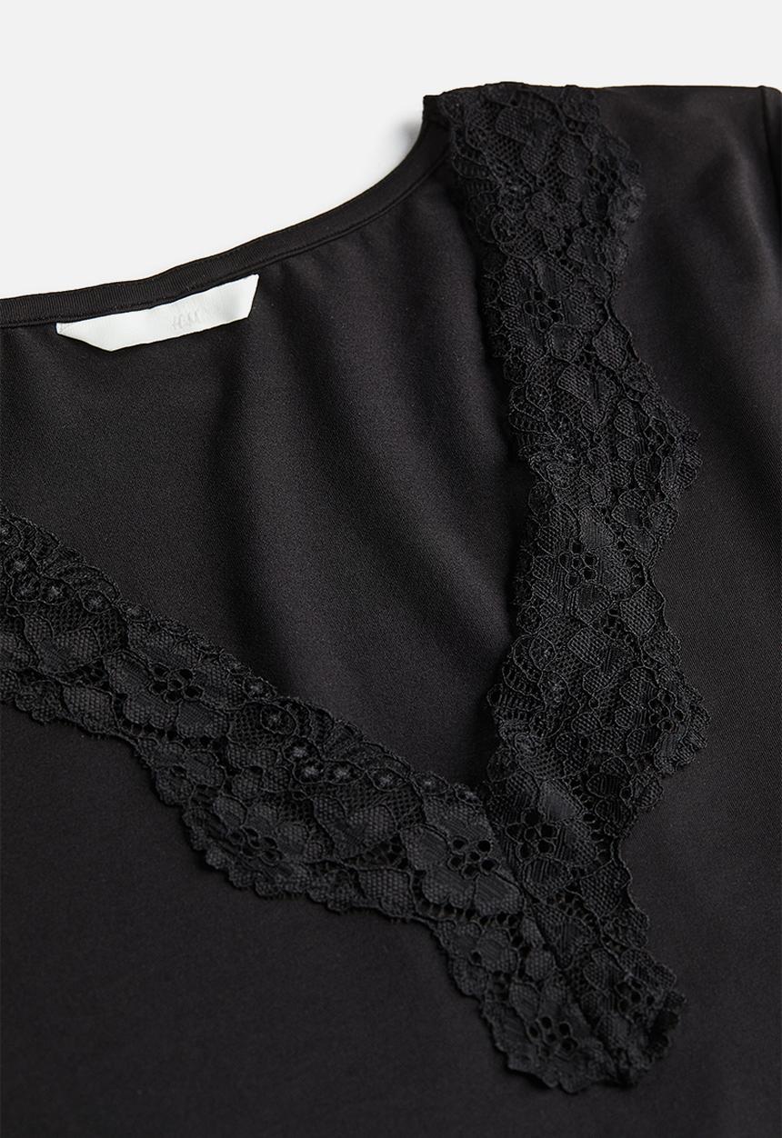 H&M - Lace-trimmed body - black