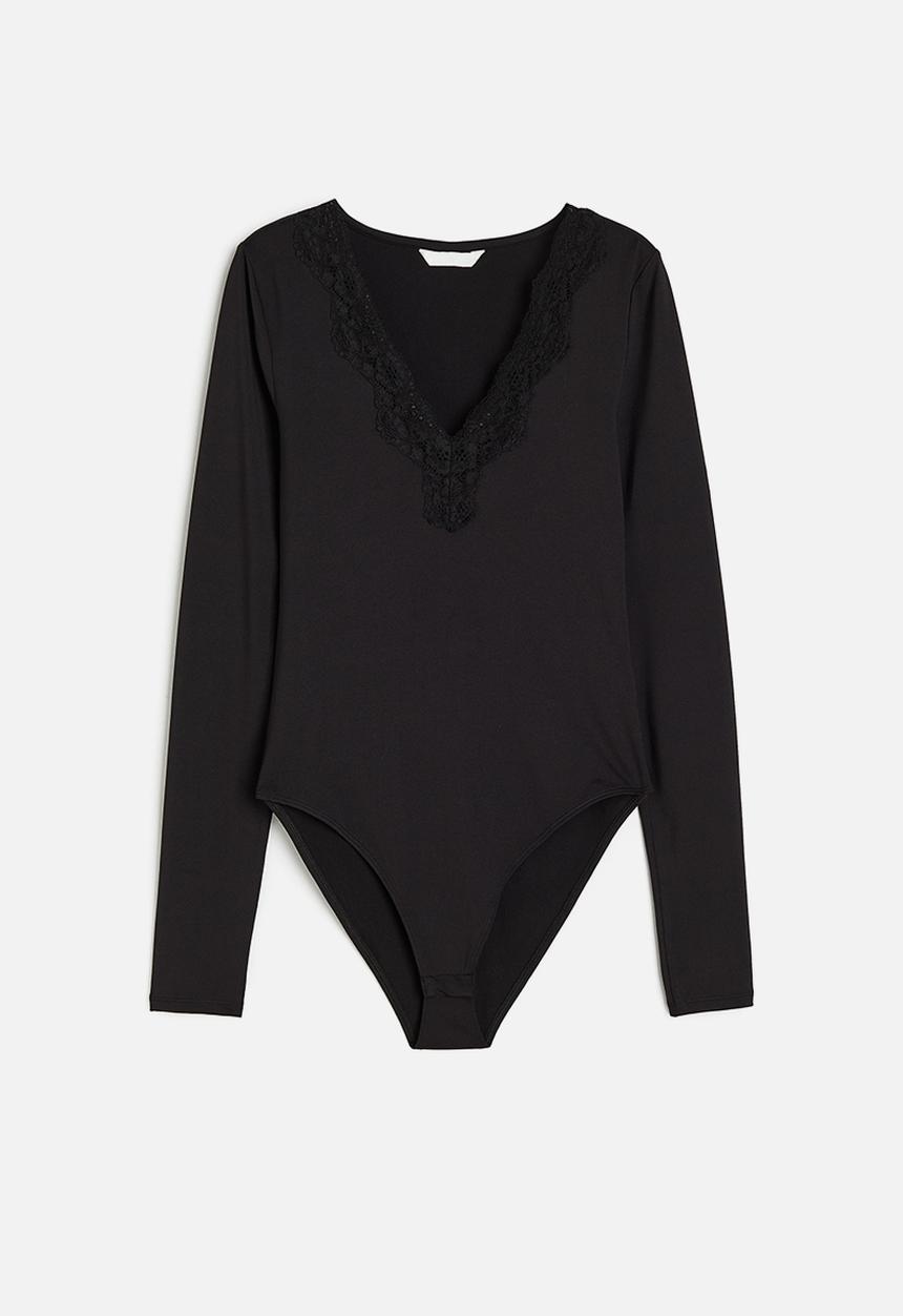 H&M - Lace-trimmed body - black