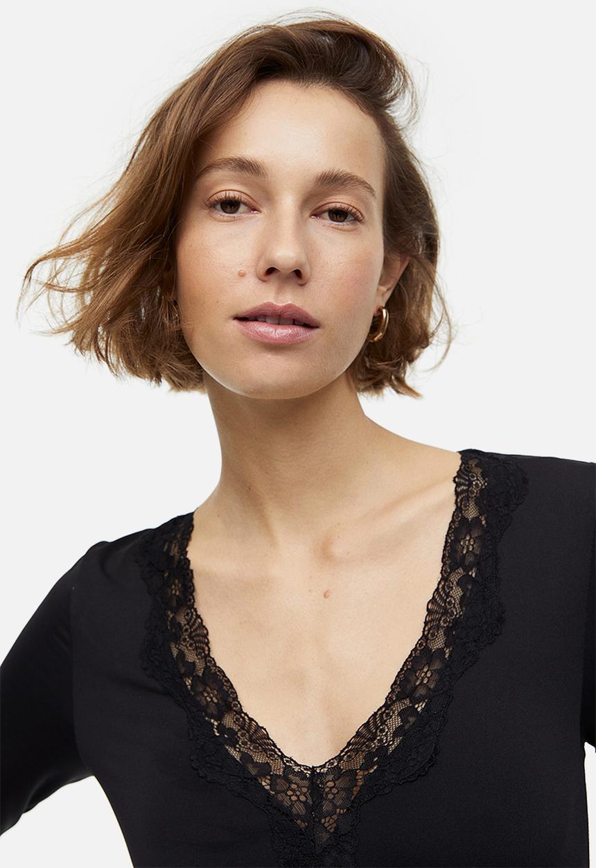 H&M - Lace-trimmed body - black