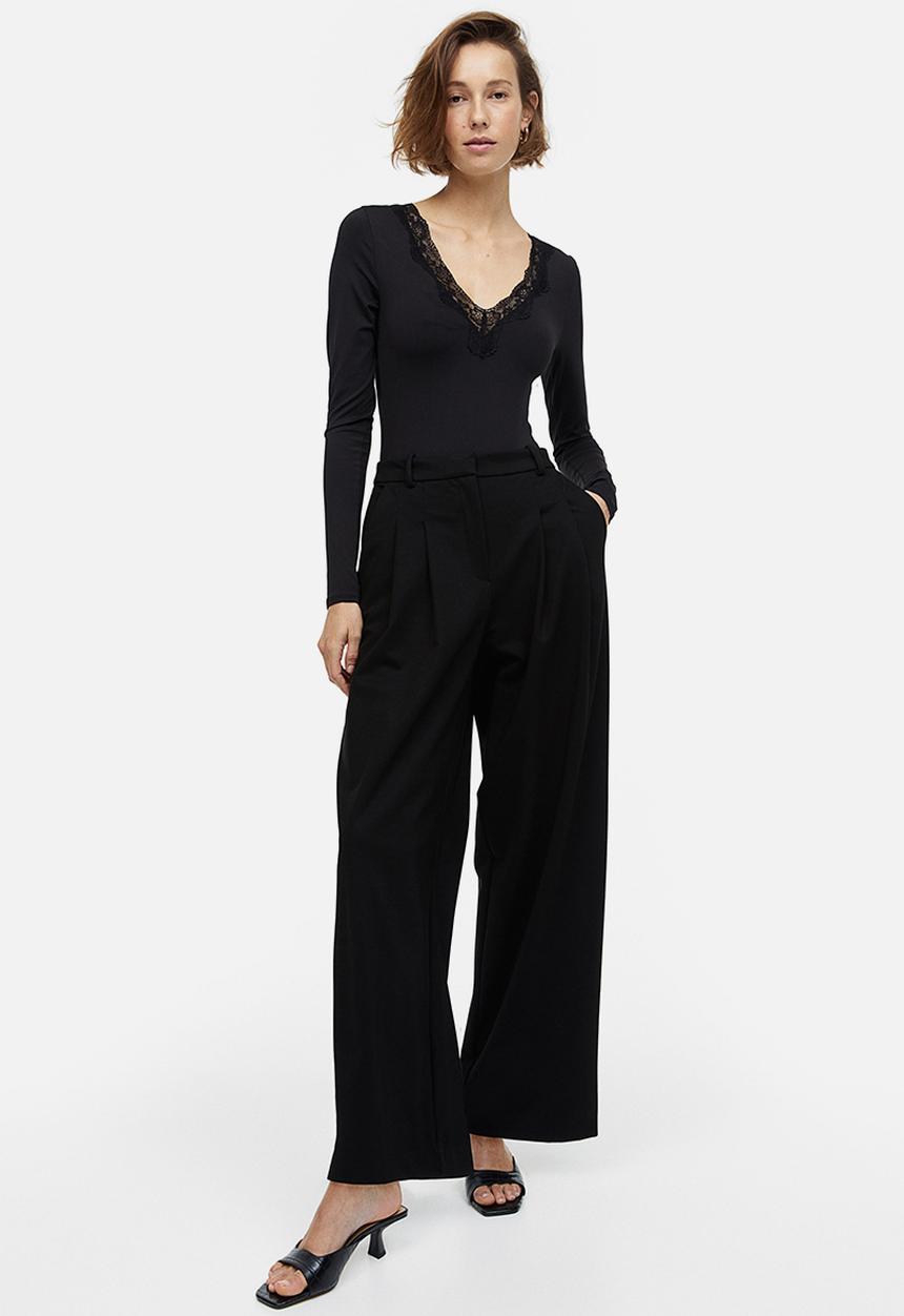 H&M - Lace-trimmed body - black