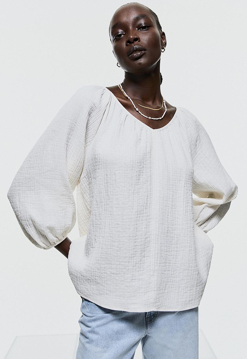 H&M - Crinkled blouse - white