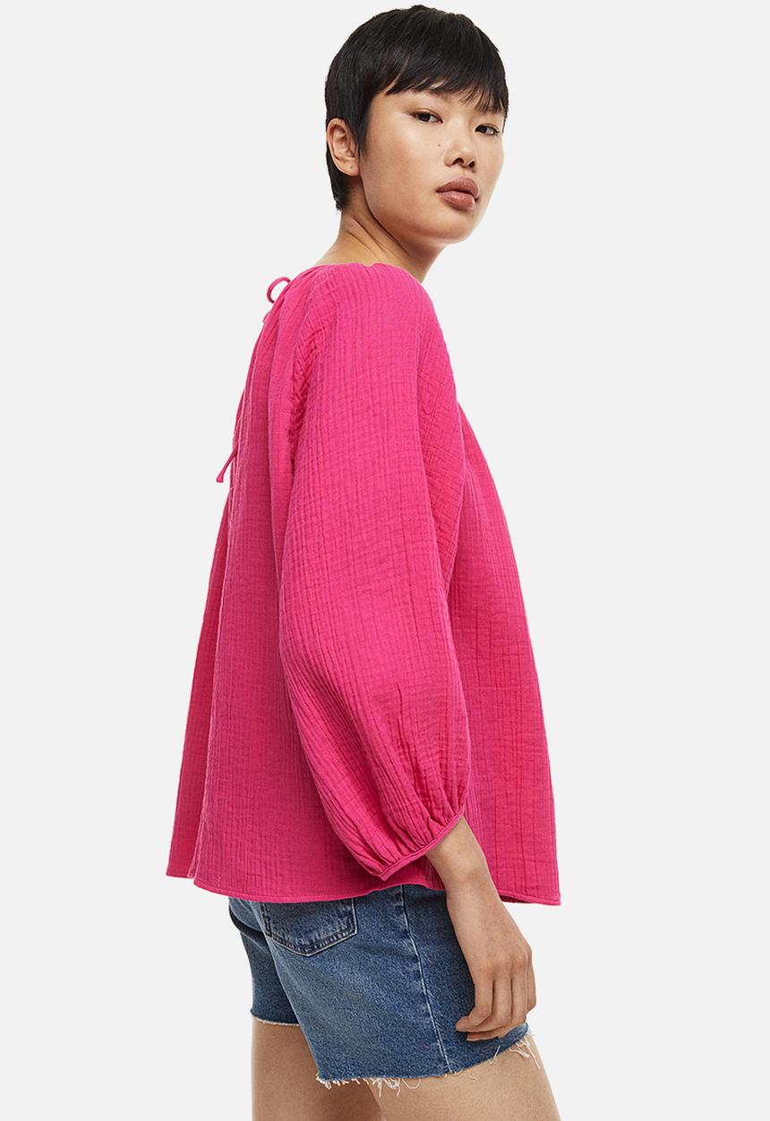 H&M - Crinkled blouse - cerise