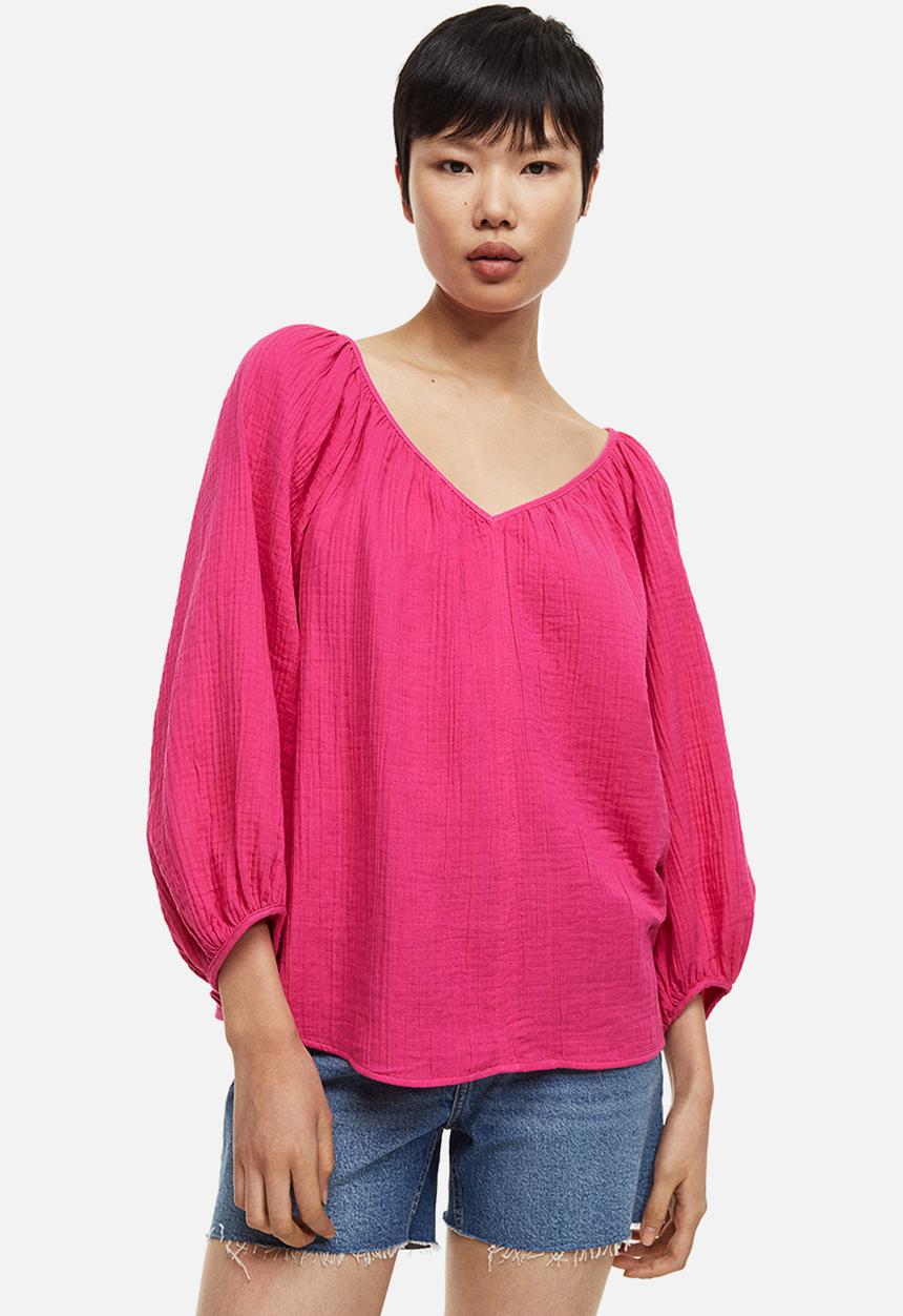 H&M - Crinkled blouse - cerise