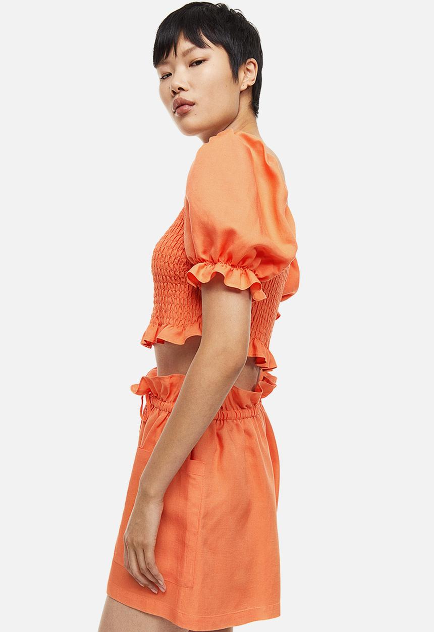 H&M - Smocked cropped top - orange