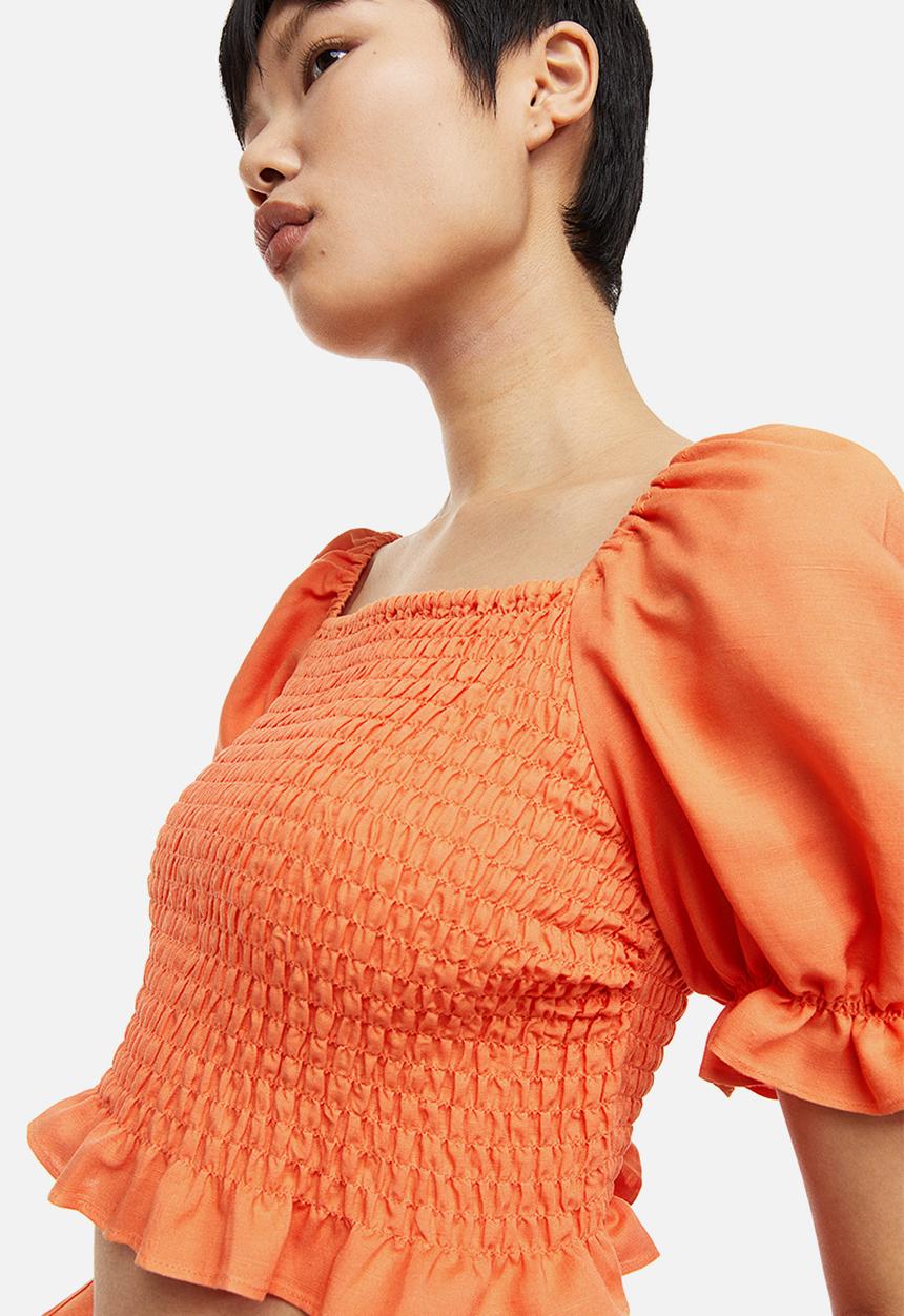 H&M - Smocked cropped top - orange
