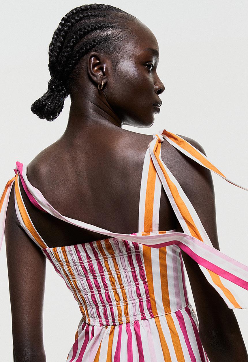 H&M - Tie-strap dress - cerise / striped 