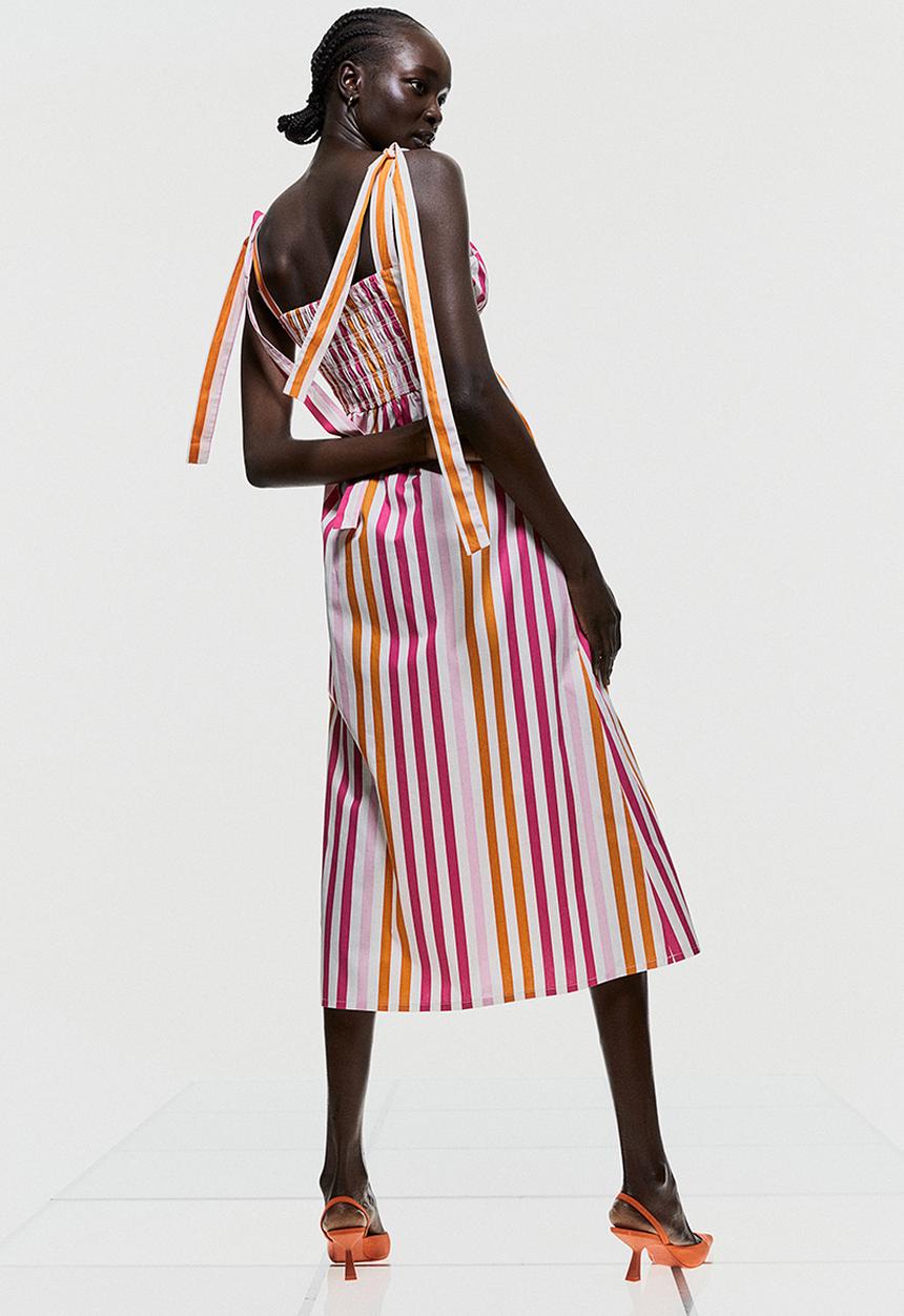 H&M - Tie-strap dress - cerise / striped 