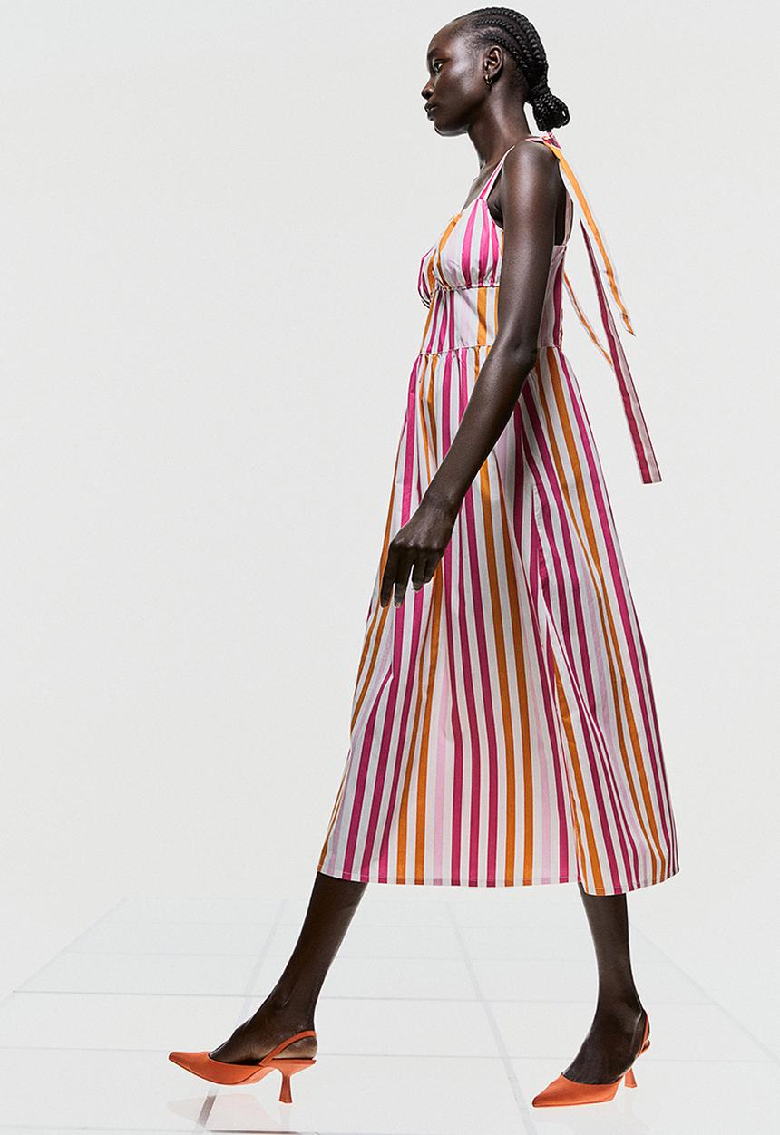H&M - Tie-strap dress - cerise / striped 