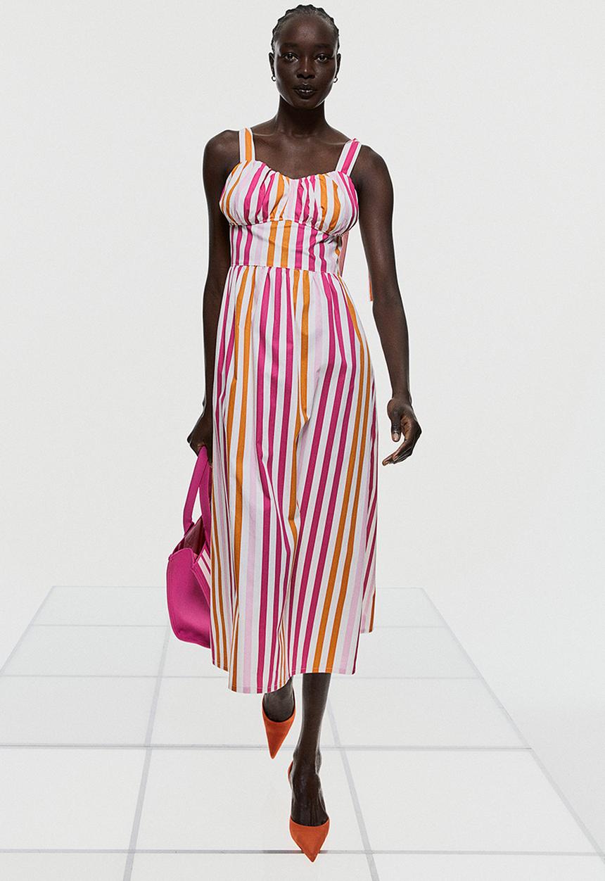 H&M - Tie-strap dress - cerise / striped 