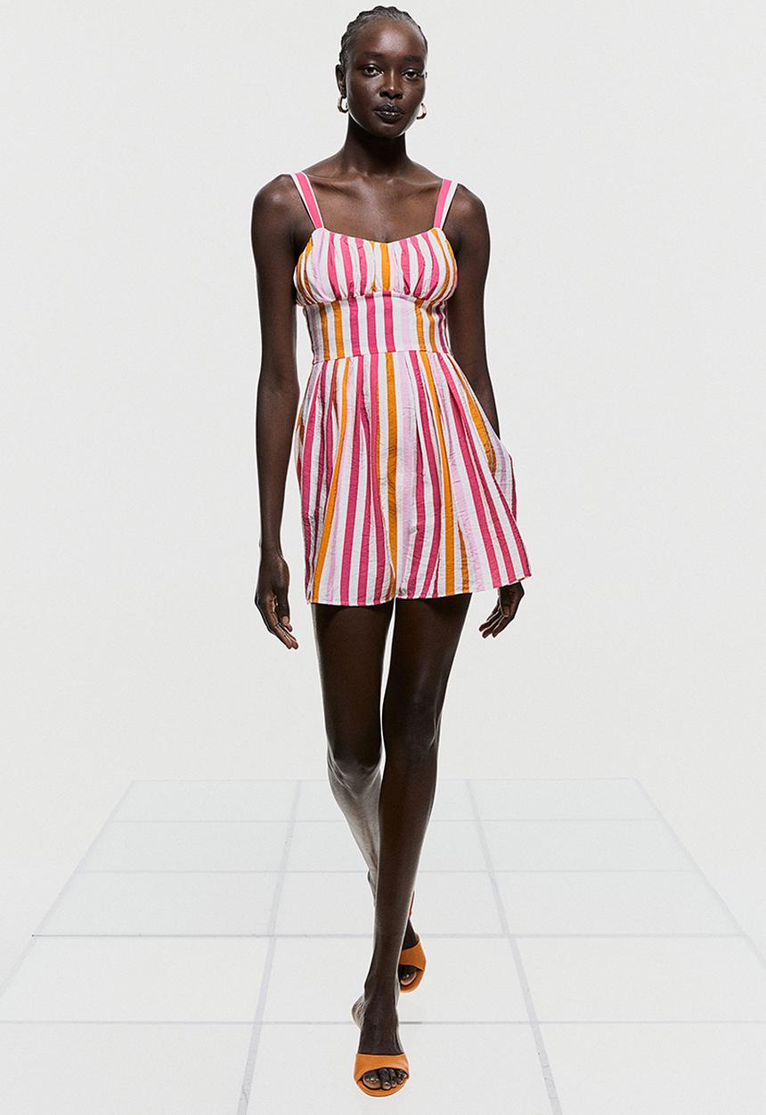 H&M - Playsuit - cerise / striped 